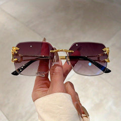 Rimless Square Sunglasses Metal Lion Tiger Gradient UV400