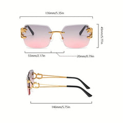 Rimless Square Sunglasses Metal Lion Tiger Gradient UV400