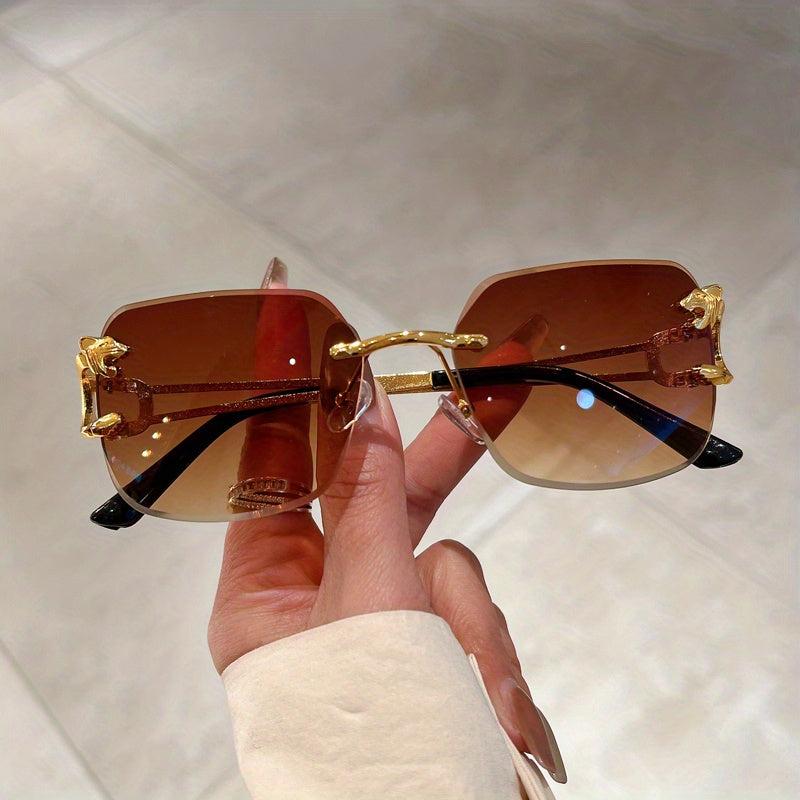Rimless Square Sunglasses Metal Lion Tiger Gradient UV400