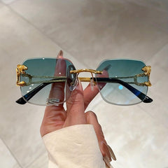Rimless Square Sunglasses Metal Lion Tiger Gradient UV400