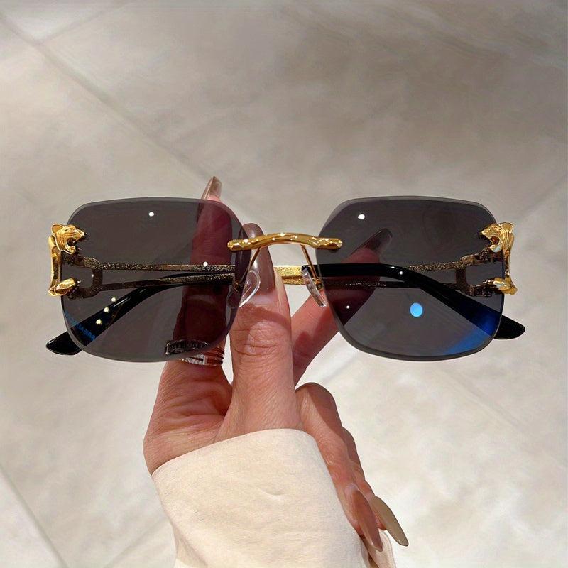 Rimless Square Sunglasses Metal Lion Tiger Gradient UV400