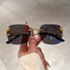 Rimless Square Sunglasses Metal Lion Tiger Gradient UV400