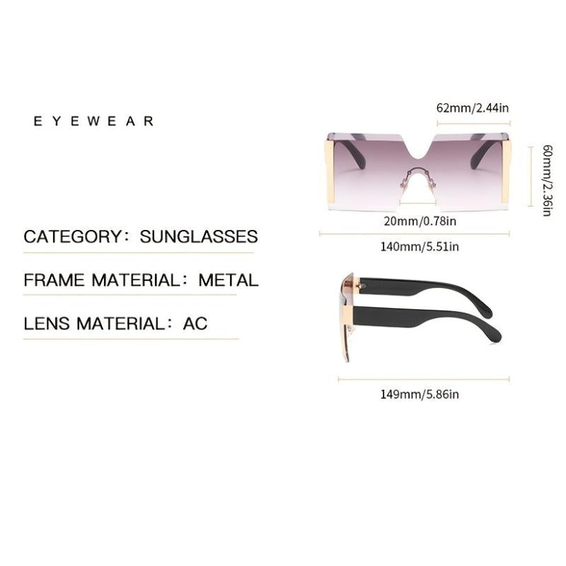 Women Oversized Rimless Sun Glasses Vintage Gradient Tea Sunglasses