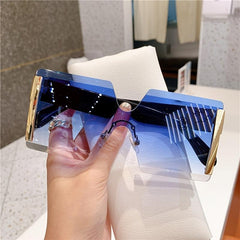 Women Oversized Rimless Sun Glasses Vintage Gradient Tea Sunglasses