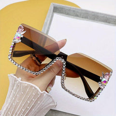 Oversized Rhinestone Gradient Sunglasses for Women UV400