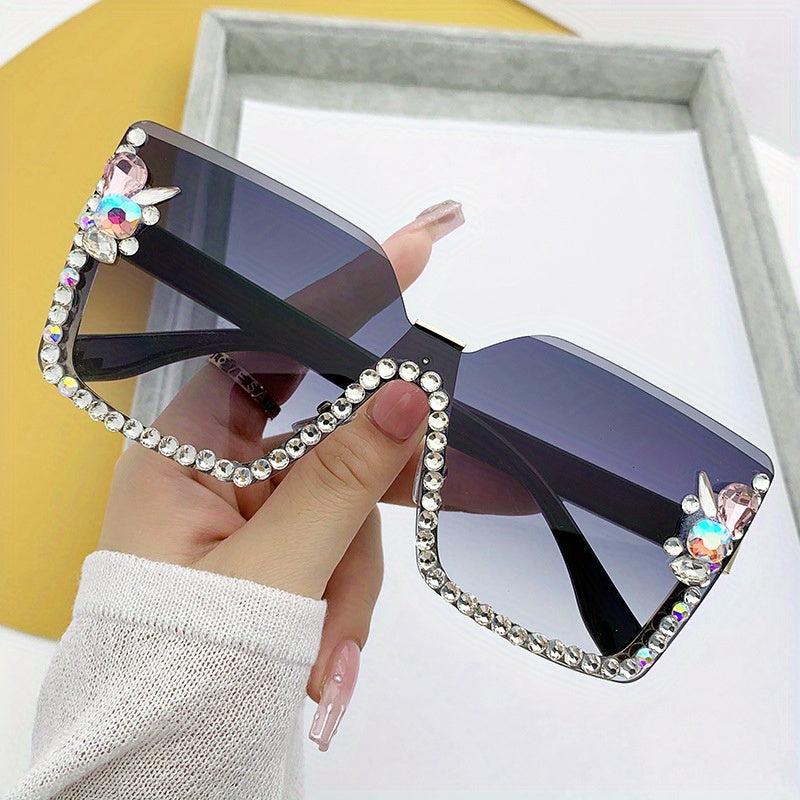 Oversized Rhinestone Gradient Sunglasses for Women UV400
