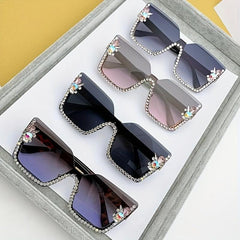 Oversized Rhinestone Gradient Sunglasses for Women UV400