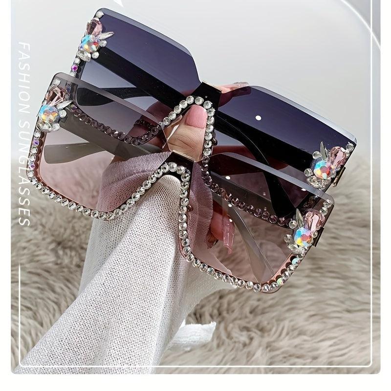 Oversized Rhinestone Gradient Sunglasses for Women UV400