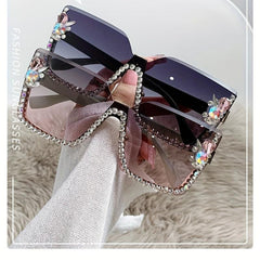 Oversized Rhinestone Gradient Sunglasses for Women UV400
