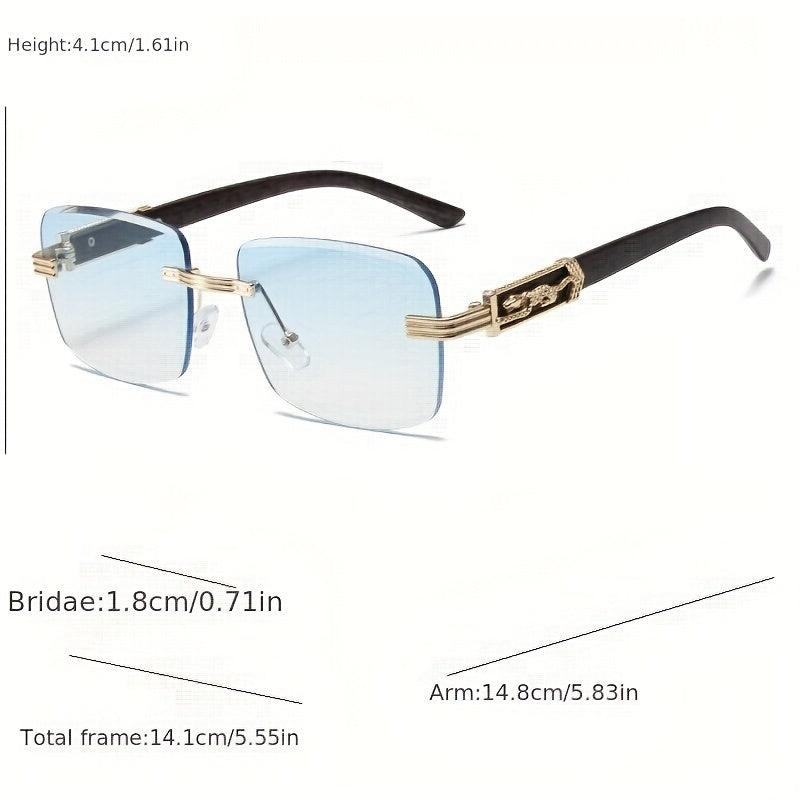 Square Rimless Sunglasses Gradient Lens Metal Leopard Engraved Temple UV400