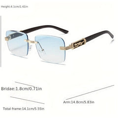 Square Rimless Sunglasses Gradient Lens Metal Leopard Engraved Temple UV400