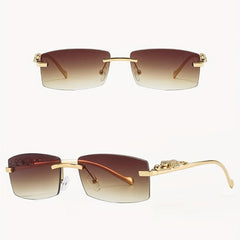 Rimless Sunglasses Metal Leopard Gradient Anti Glare UV400