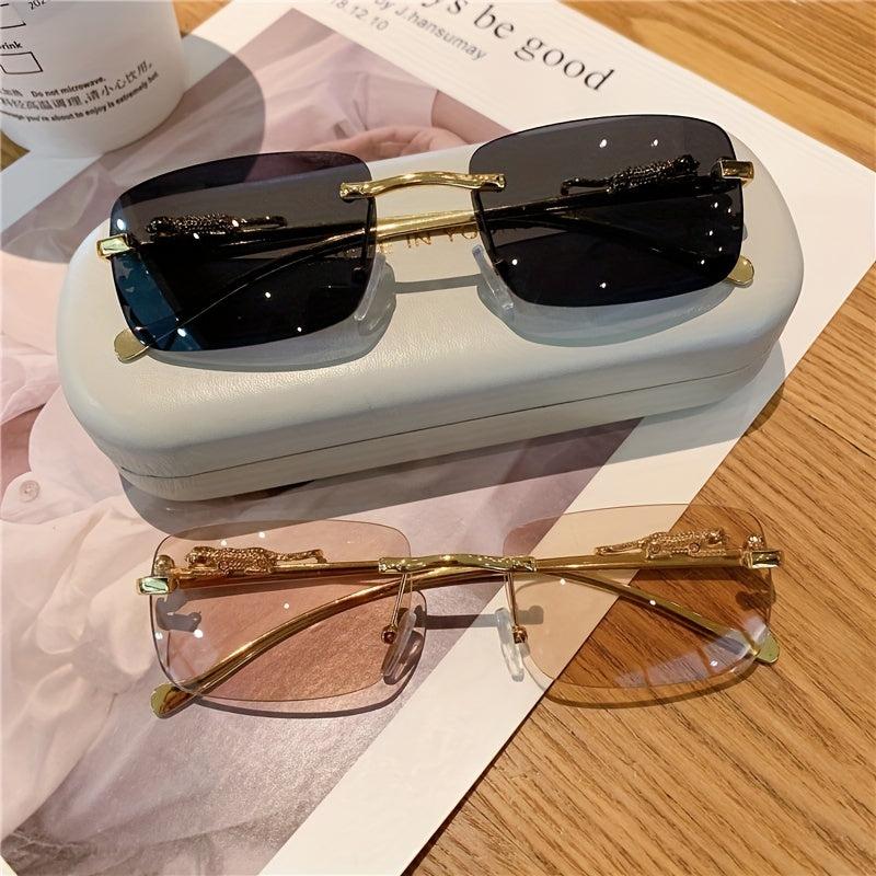 Rimless Sunglasses Metal Leopard Gradient Anti Glare UV400