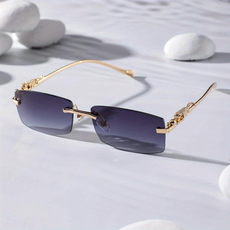 Rimless Sunglasses Metal Leopard Gradient Anti Glare UV400