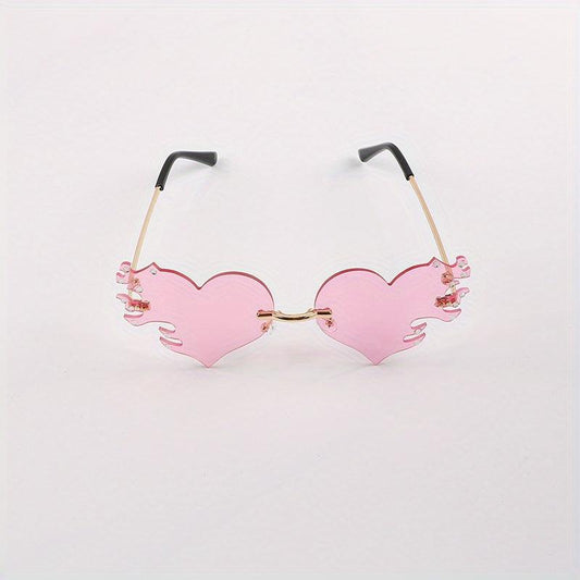 Rimless Flame Heart Sunglasses 90s Burning Glasses