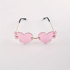 Rimless Flame Heart Sunglasses 90s Burning Glasses