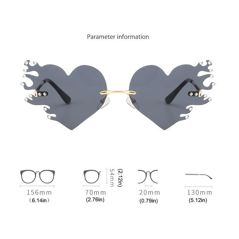 Rimless Flame Heart Sunglasses 90s Burning Glasses