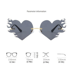 Rimless Flame Heart Sunglasses 90s Burning Glasses