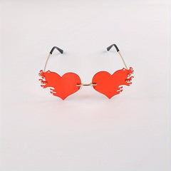 Rimless Flame Heart Sunglasses 90s Burning Glasses