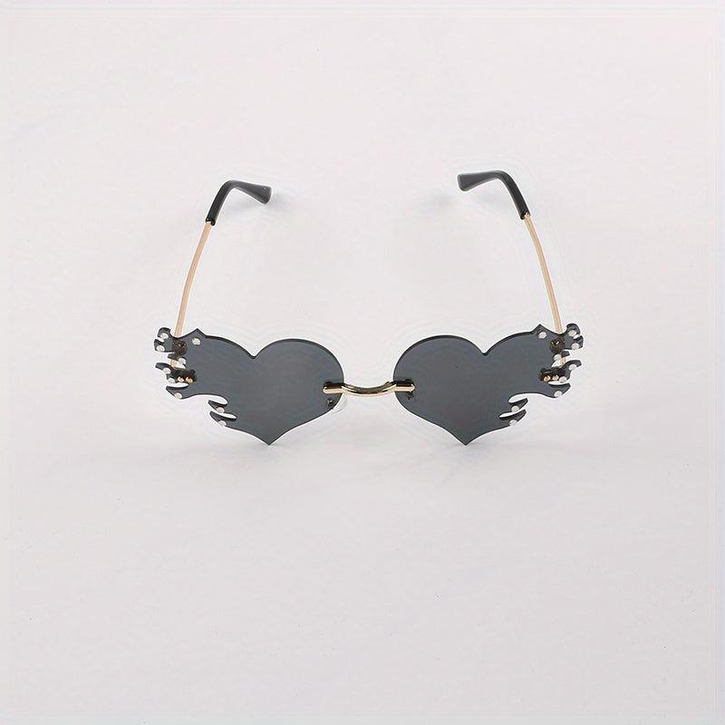 Rimless Flame Heart Sunglasses 90s Burning Glasses