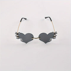 Rimless Flame Heart Sunglasses 90s Burning Glasses