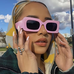 Vintage Rectangle Frame Green Pink Sunglasses UV400