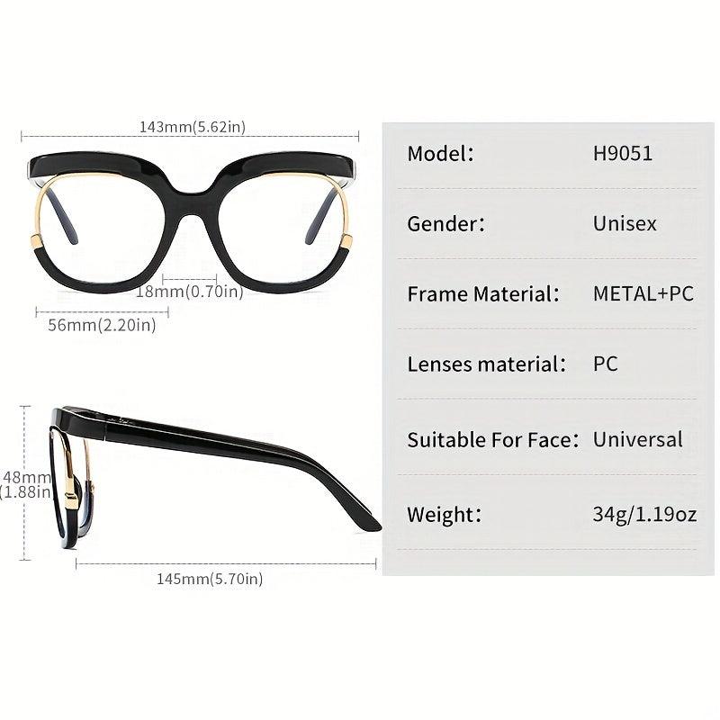 Oversized Round Frame Clear Lens Glasses Vintage Style Metal Hinge Eyewear