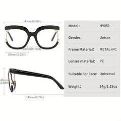 Oversized Round Frame Clear Lens Glasses Vintage Style Metal Hinge Eyewear