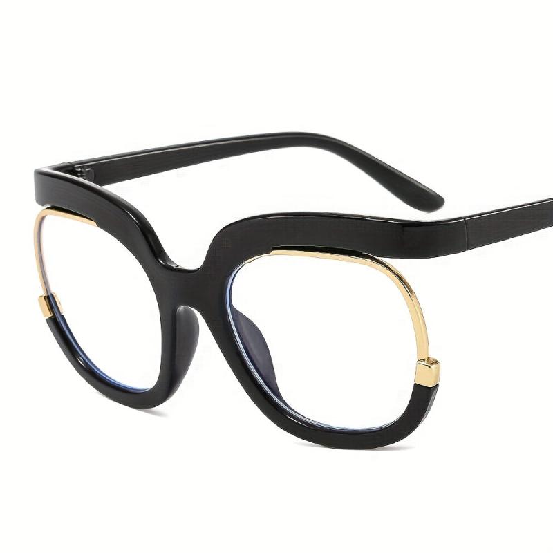 Oversized Round Frame Clear Lens Glasses Vintage Style Metal Hinge Eyewear