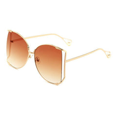 Irregular Metal Sunglasses Pearl Decor Gradient Eyewear
