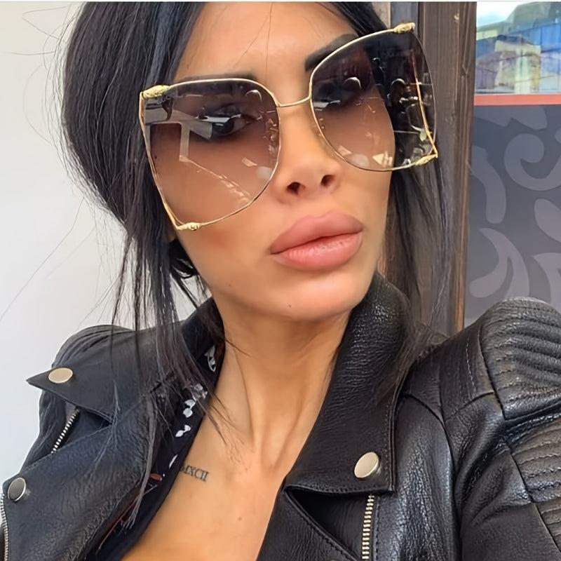 Irregular Metal Sunglasses Pearl Decor Gradient Eyewear