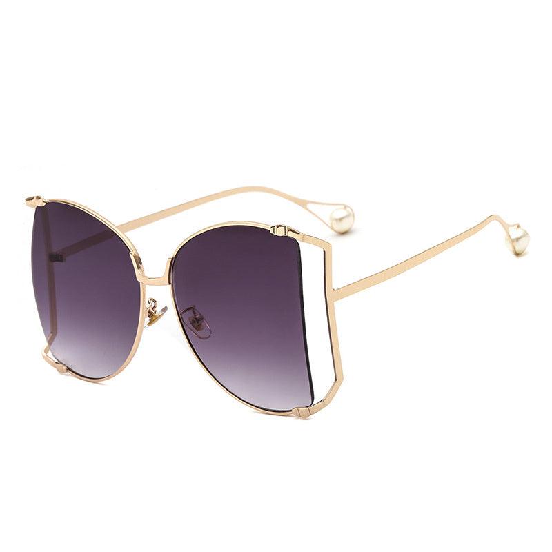 Irregular Metal Sunglasses Pearl Decor Gradient Eyewear