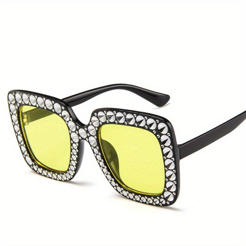 Square Frame Rhinestone Sunglasses Oversized Gradient Lens UV400