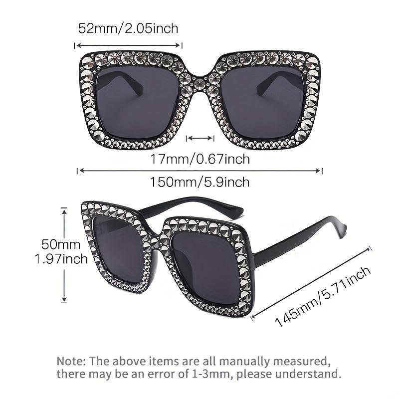 Square Frame Rhinestone Sunglasses Oversized Gradient Lens UV400