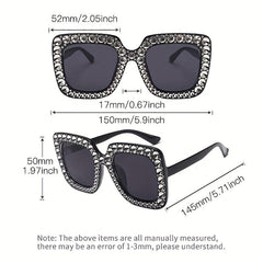 Square Frame Rhinestone Sunglasses Oversized Gradient Lens UV400