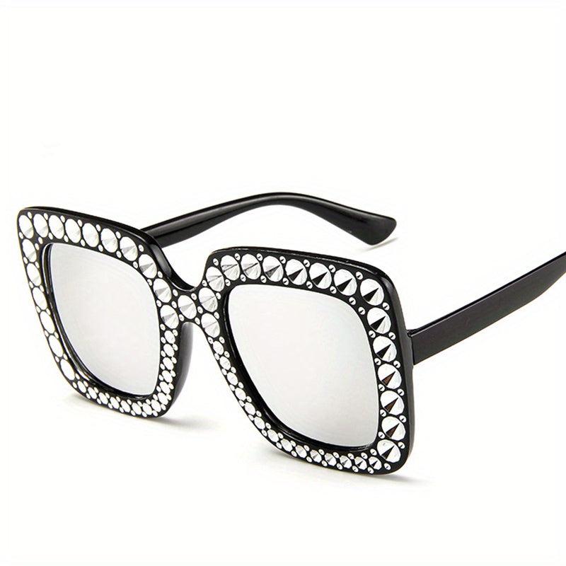 Square Frame Rhinestone Sunglasses Oversized Gradient Lens UV400