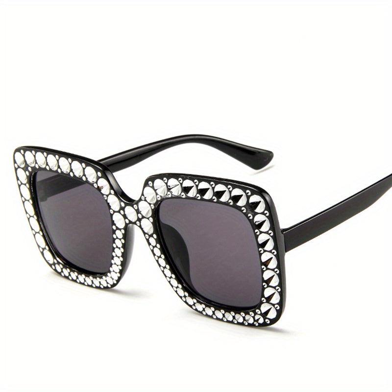 Square Frame Rhinestone Sunglasses Oversized Gradient Lens UV400