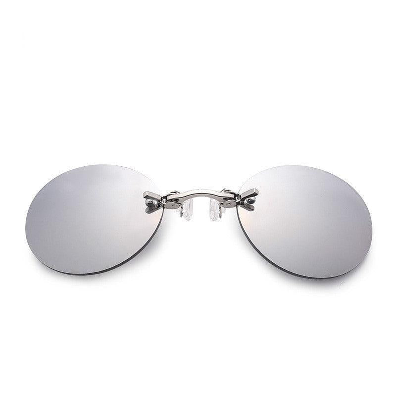Men's Round Rimless Clip On Nose Glasses Sunglasses