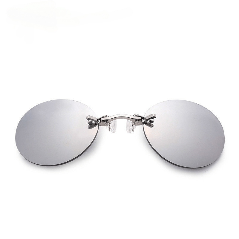 Men's Round Rimless Clip On Nose Glasses Sunglasses