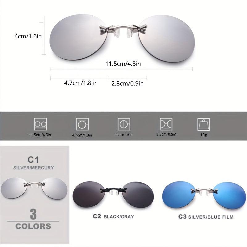 Men's Round Rimless Clip On Nose Glasses Sunglasses