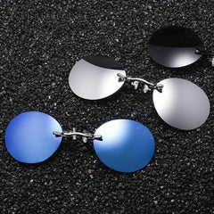 Men's Round Rimless Clip On Nose Glasses Sunglasses