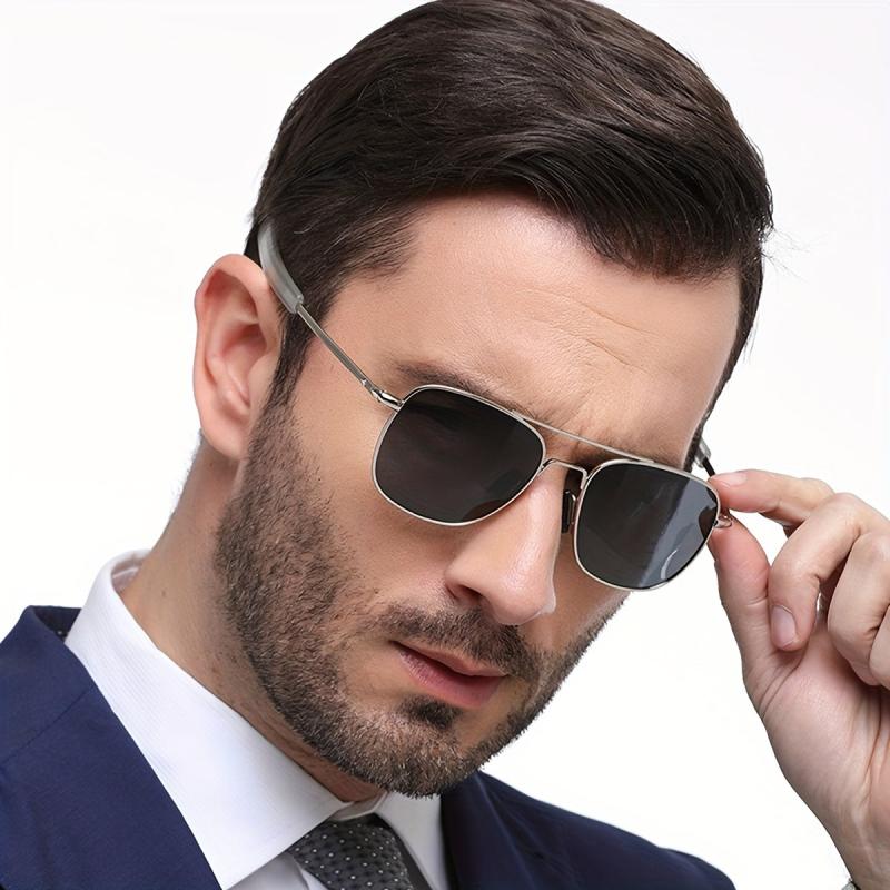 Men's Aviator Sunglasses Square Metal Frame Military Pilot Polarized Glasses