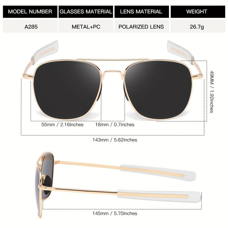 Men's Aviator Sunglasses Square Metal Frame Military Pilot Polarized Glasses