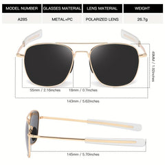 Men's Aviator Sunglasses Square Metal Frame Military Pilot Polarized Glasses