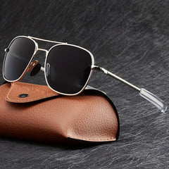 Men's Aviator Sunglasses Square Metal Frame Military Pilot Polarized Glasses