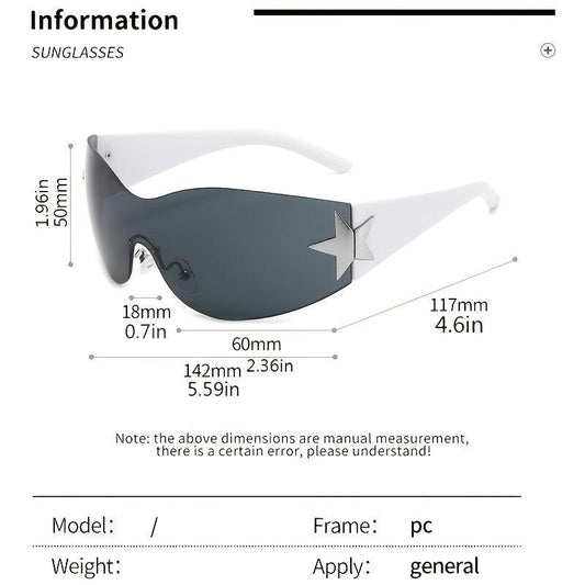 Rimless Y2K Sunglasses Wrap Around Stars Eyeglasses