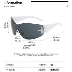 Rimless Y2K Sunglasses Wrap Around Stars Eyeglasses