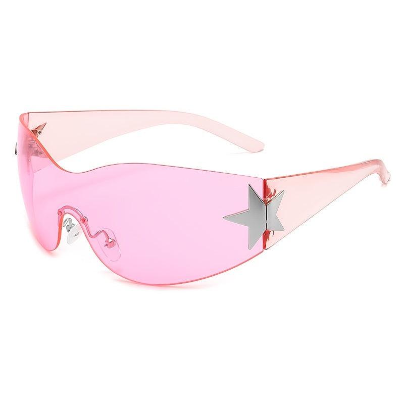 Rimless Y2K Sunglasses Wrap Around Stars Eyeglasses