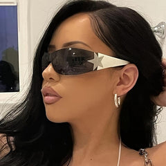 Rimless Y2K Sunglasses Wrap Around Stars Eyeglasses
