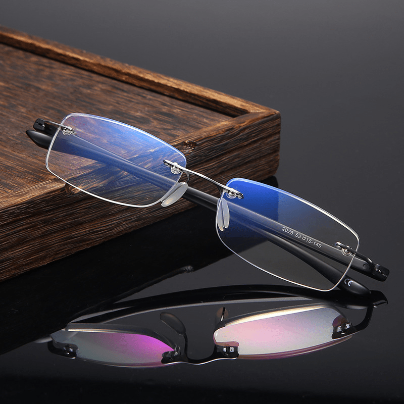 Anti Light Reading Glasses Rimless Metal Glasses Fatigue Relief Reading Glasses